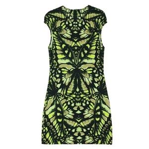 MCQ ALEXANDER MCQUEEN Black & Lime Green Butterfly Print Dress
